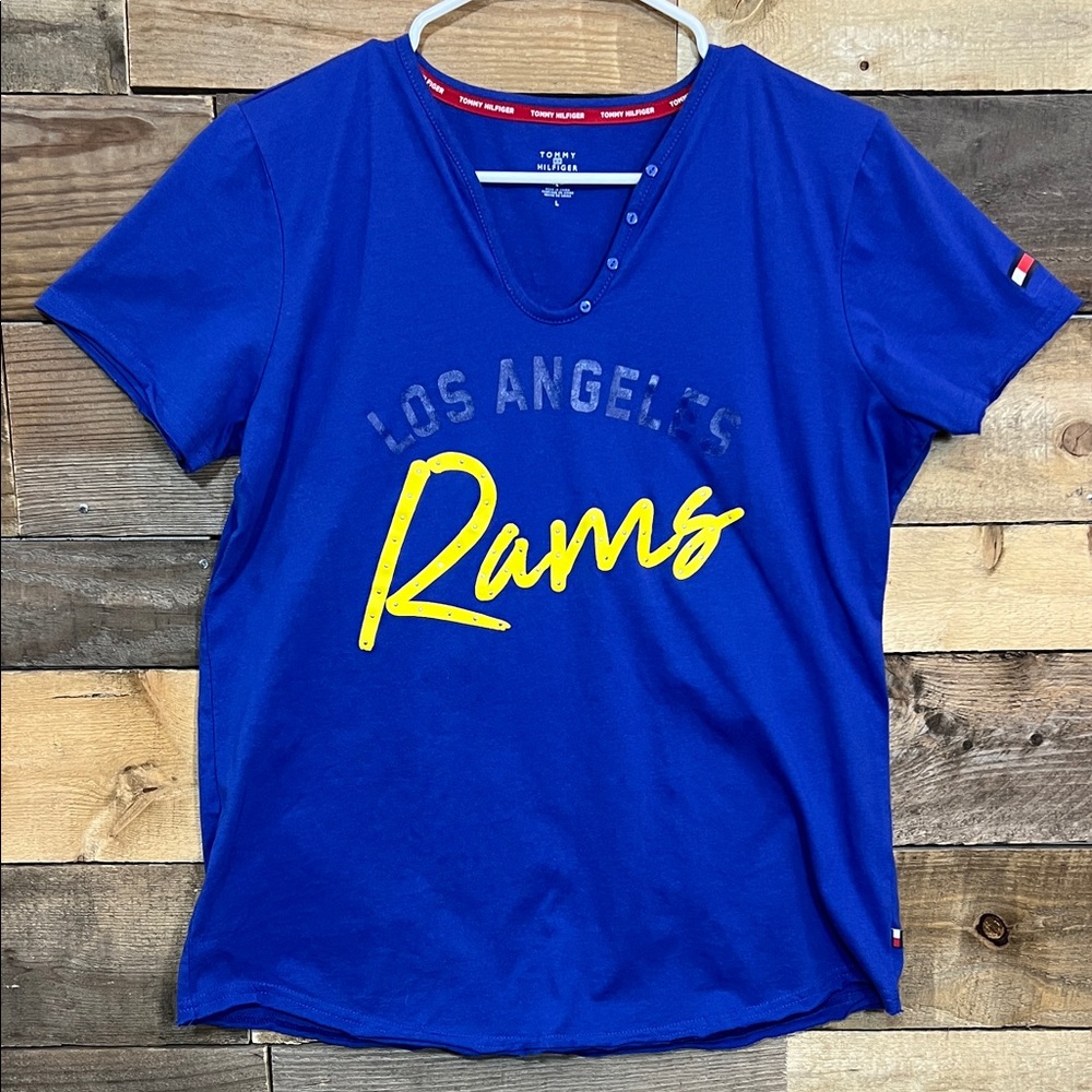 Tommy Hilfiger NFL Blue and Yellow Los Angeles Rams Women's Tee